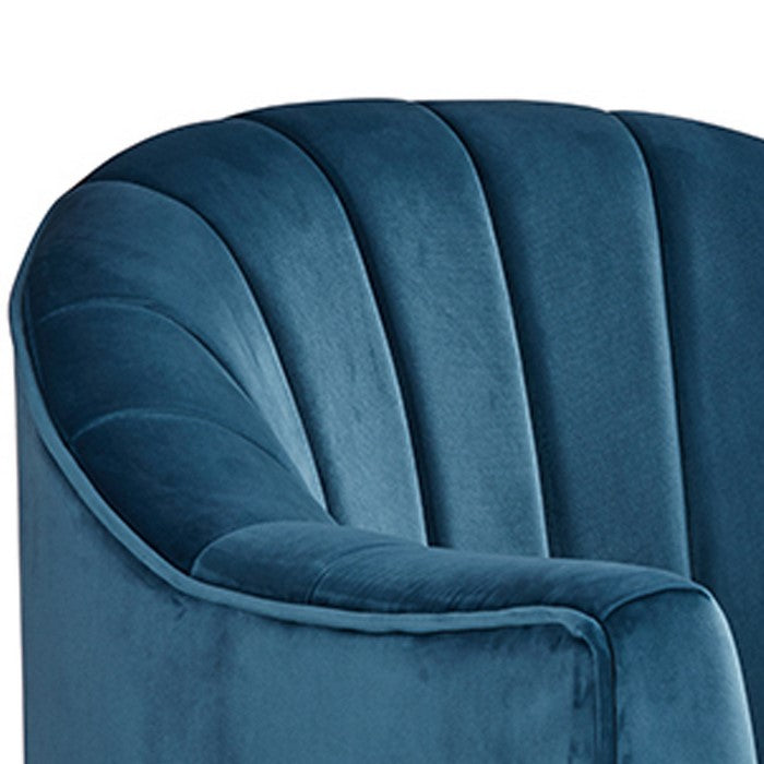 Lounge Chair with Stitched Channels and Swivel Mechanism, Blue and Gold