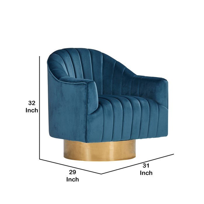 Lounge Chair with Stitched Channels and Swivel Mechanism, Blue and Gold