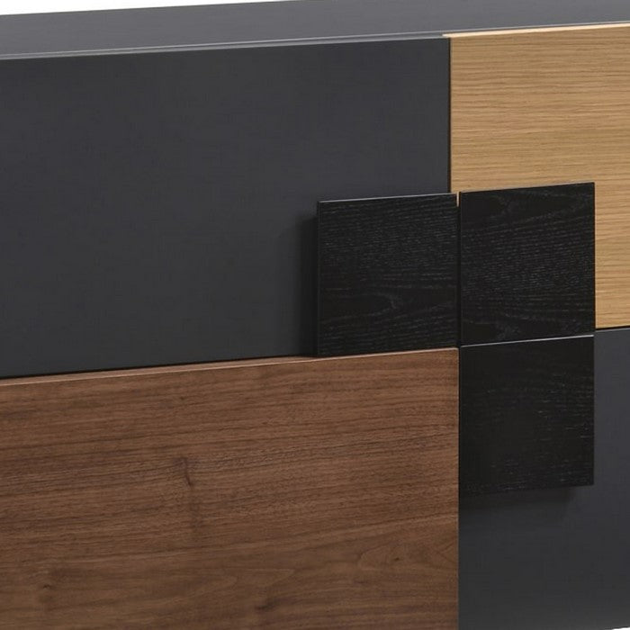 4 Drawer Buffet with Angled Feet and Floor Protectors, Brown and Black