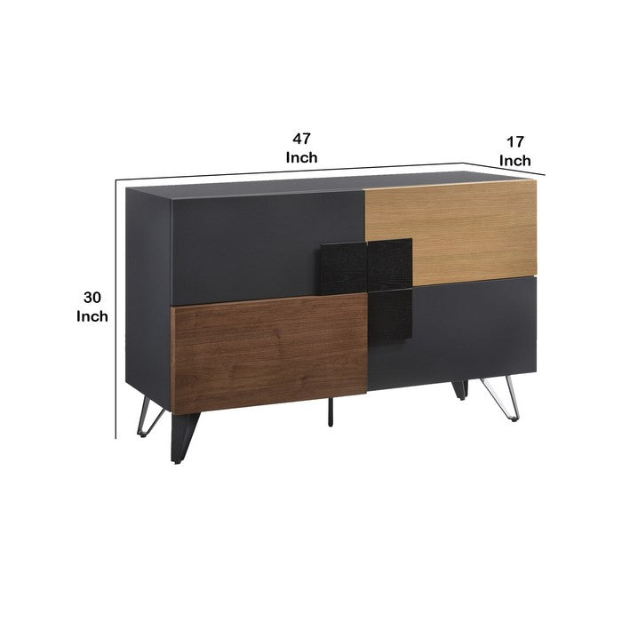 4 Drawer Buffet with Angled Feet and Floor Protectors, Brown and Black