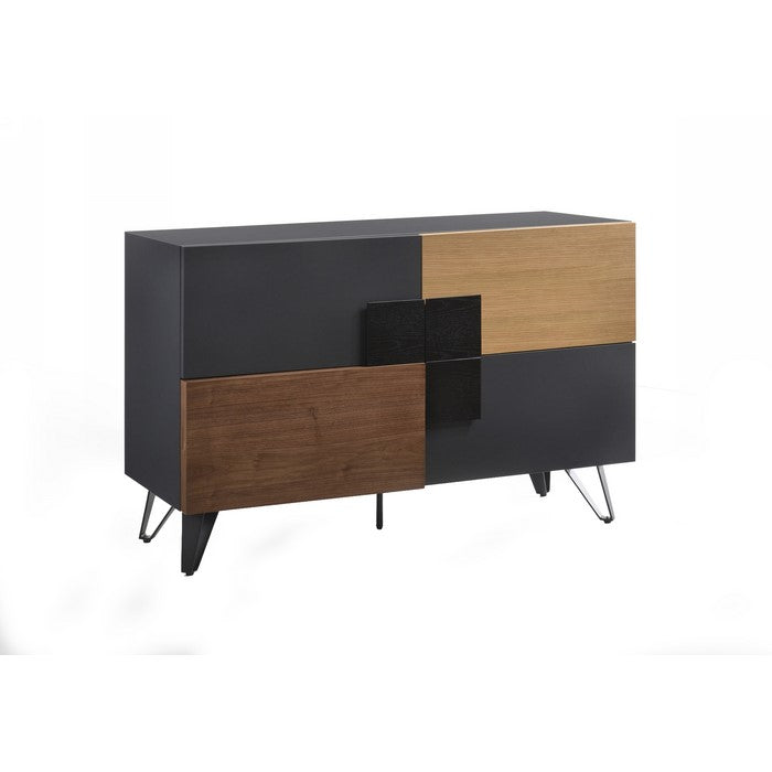 4 Drawer Buffet with Angled Feet and Floor Protectors, Brown and Black