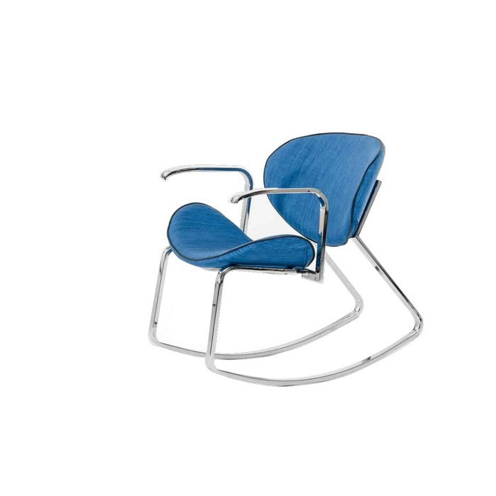 Polyester Metal Frame Rocking Chair with Sled Base, Blue and Silver