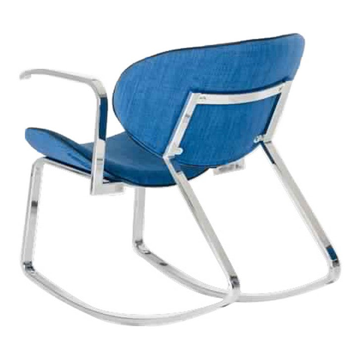 Polyester Metal Frame Rocking Chair with Sled Base, Blue and Silver