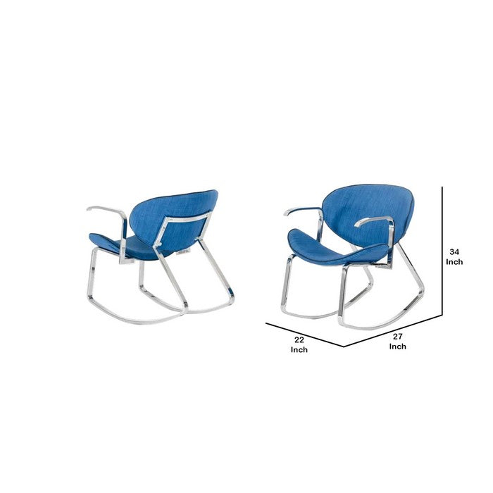 Polyester Metal Frame Rocking Chair with Sled Base, Blue and Silver