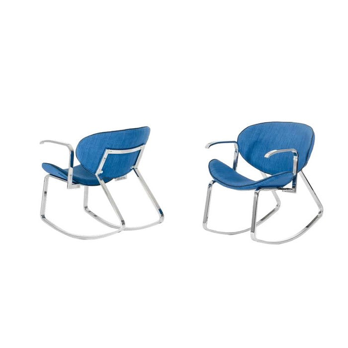 Polyester Metal Frame Rocking Chair with Sled Base, Blue and Silver