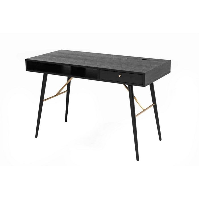 1 Storage Drawer Transitional Office Desk with Knob Pulls, Black and Gold