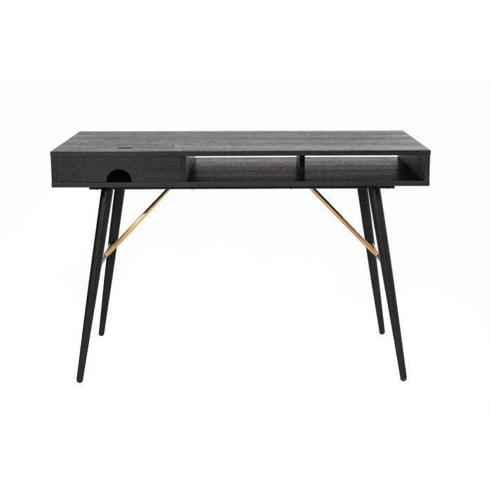 1 Storage Drawer Transitional Office Desk with Knob Pulls, Black and Gold