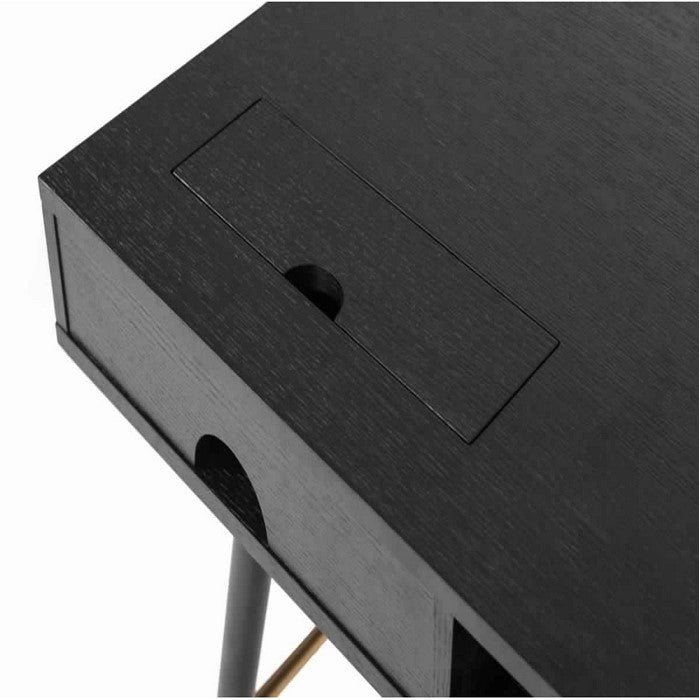 1 Storage Drawer Transitional Office Desk with Knob Pulls, Black and Gold