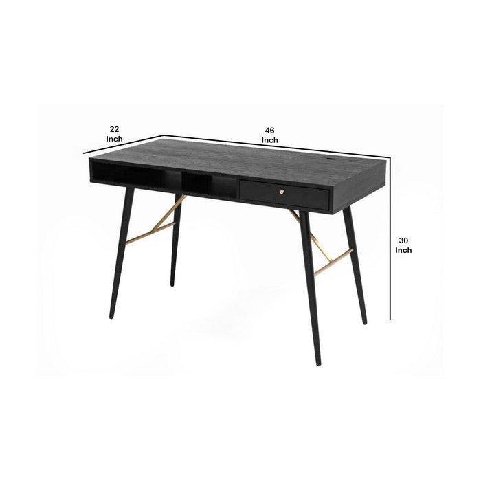 1 Storage Drawer Transitional Office Desk with Knob Pulls, Black and Gold