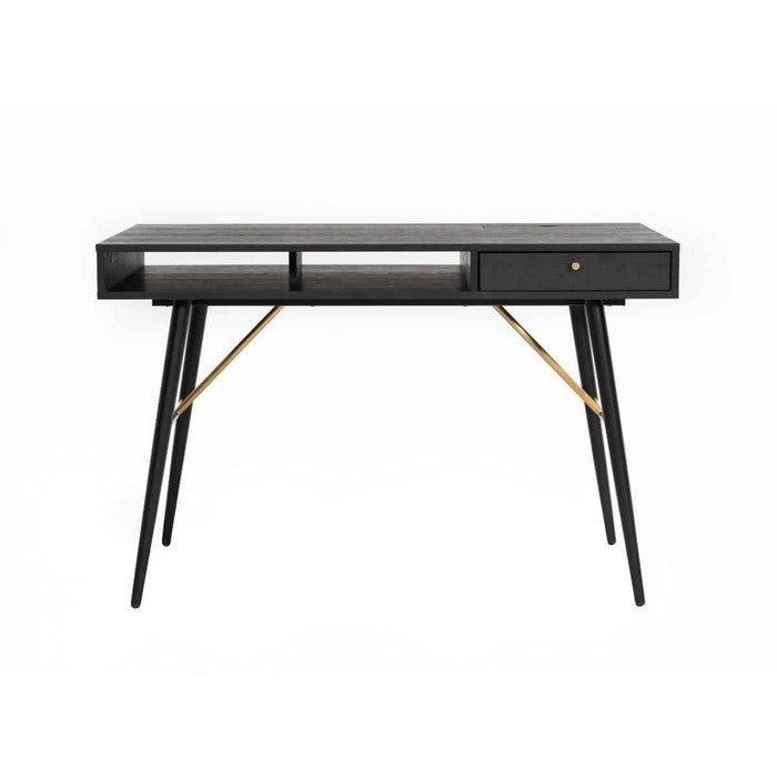 1 Storage Drawer Transitional Office Desk with Knob Pulls, Black and Gold