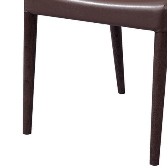 Leatherette Dining Chair with Wooden Tapered Legs, Set of 2, Brown