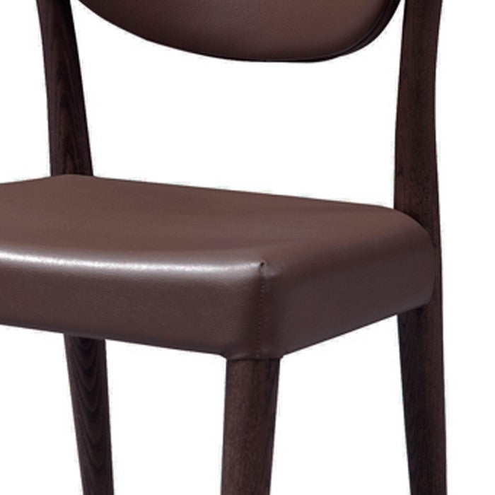 Leatherette Dining Chair with Wooden Tapered Legs, Set of 2, Brown