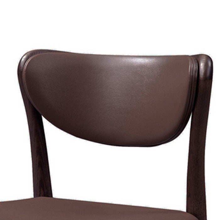 Leatherette Dining Chair with Wooden Tapered Legs, Set of 2, Brown