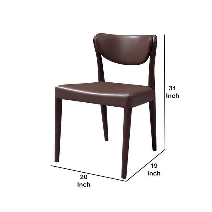 Leatherette Dining Chair with Wooden Tapered Legs, Set of 2, Brown