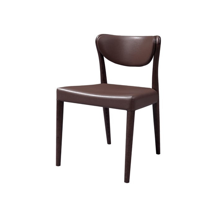 Leatherette Dining Chair with Wooden Tapered Legs, Set of 2, Brown