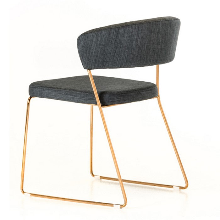 Fabric Upholstered Dining Chair with Sled Base, Set of 2,Gold and Dark Gray