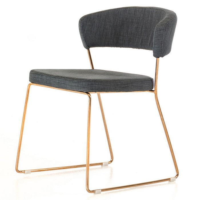 Fabric Upholstered Dining Chair with Sled Base, Set of 2,Gold and Dark Gray