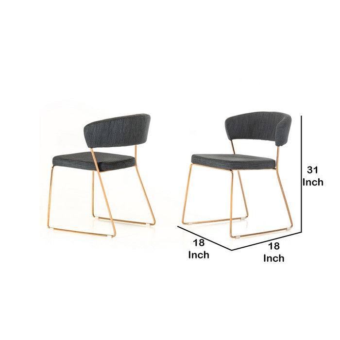 Fabric Upholstered Dining Chair with Sled Base, Set of 2,Gold and Dark Gray