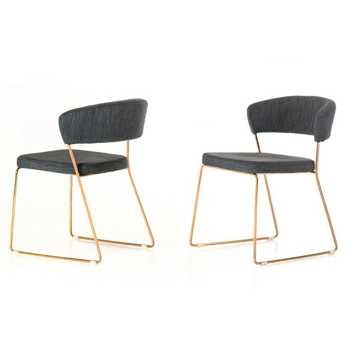 Fabric Upholstered Dining Chair with Sled Base, Set of 2,Gold and Dark Gray