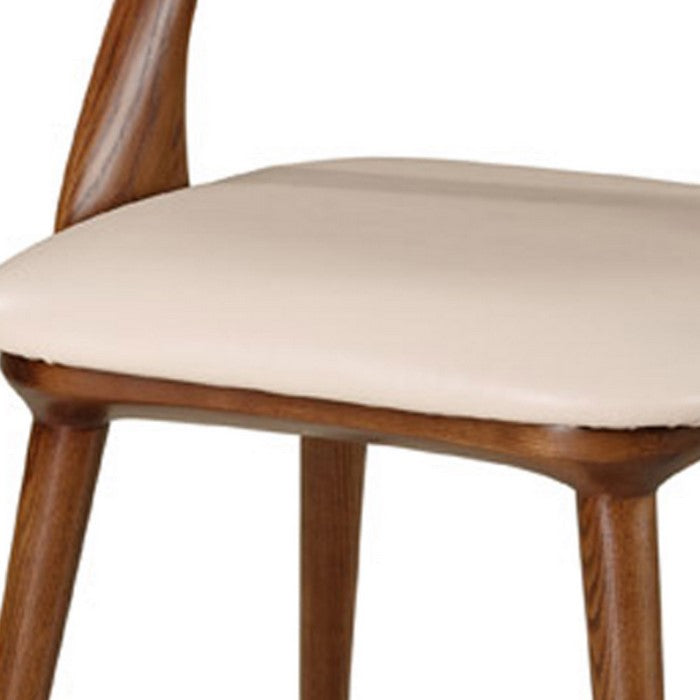 Curved Wooden Open Back Leatherette Dining Chair, Set of 2,Brown and Beige
