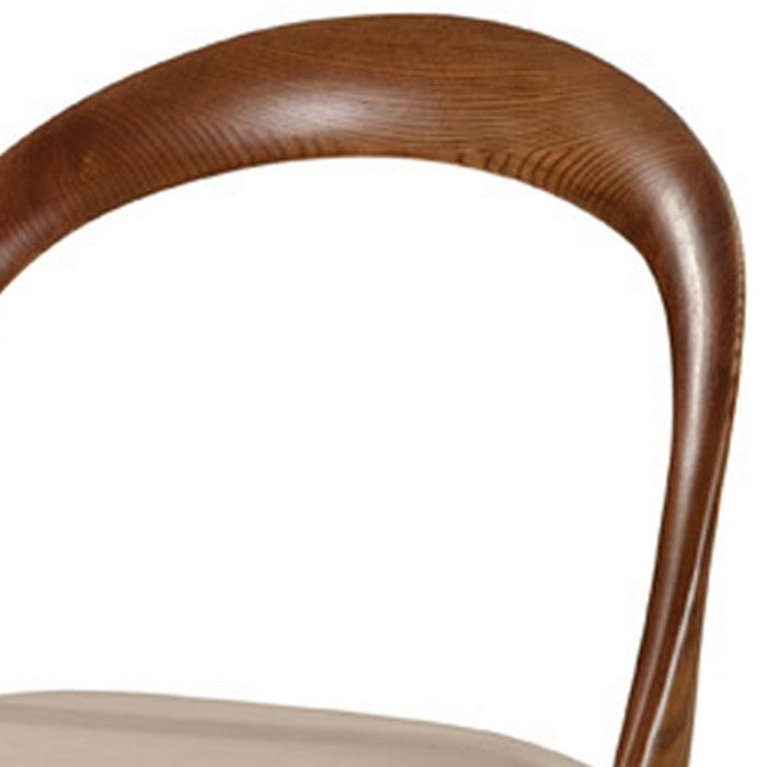 Curved Wooden Open Back Leatherette Dining Chair, Set of 2,Brown and Beige