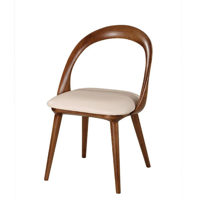 Curved Wooden Open Back Leatherette Dining Chair, Set of 2,Brown and Beige