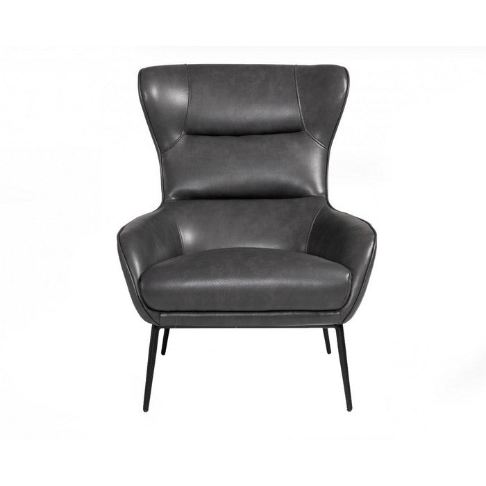 Curved Back Leatherette Lounge Chair with Metal Tubular Legs, Dark Gray