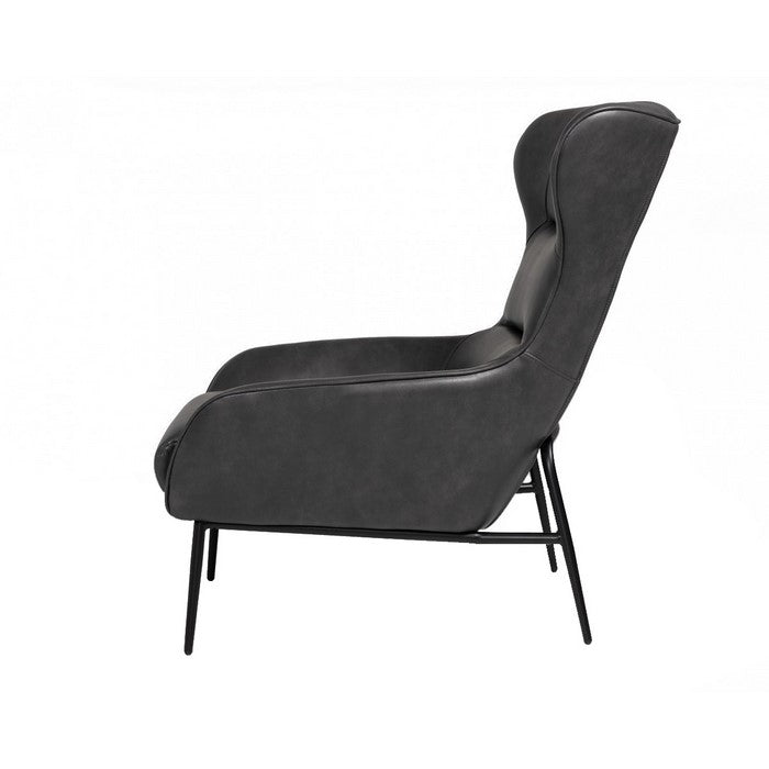 Curved Back Leatherette Lounge Chair with Metal Tubular Legs, Dark Gray