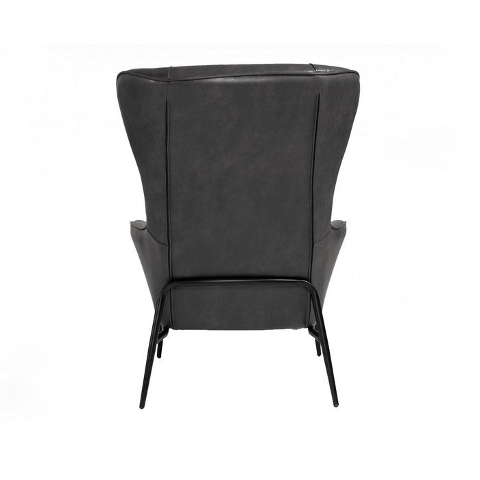 Curved Back Leatherette Lounge Chair with Metal Tubular Legs, Dark Gray