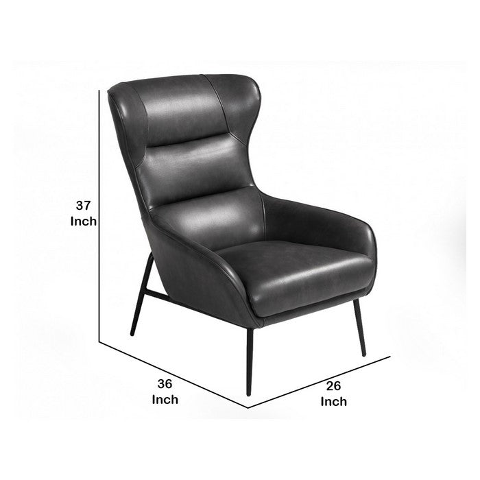 Curved Back Leatherette Lounge Chair with Metal Tubular Legs, Dark Gray