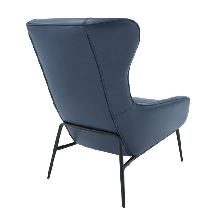 Curved Back Leatherette Lounge Chair with Metal Tubular Legs, Blue