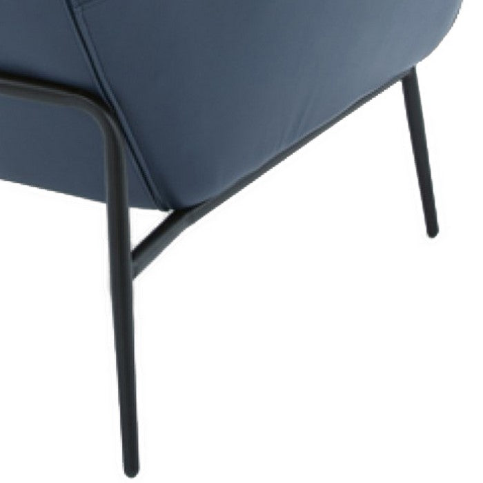 Curved Back Leatherette Lounge Chair with Metal Tubular Legs, Blue