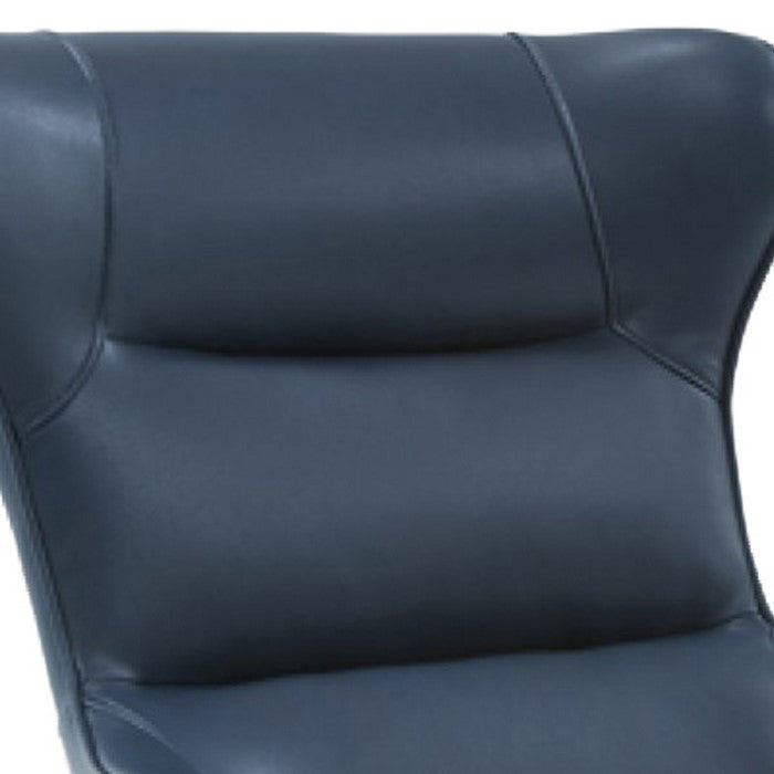 Curved Back Leatherette Lounge Chair with Metal Tubular Legs, Blue