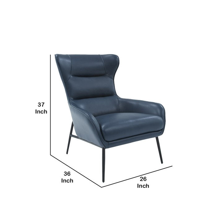 Curved Back Leatherette Lounge Chair with Metal Tubular Legs, Blue