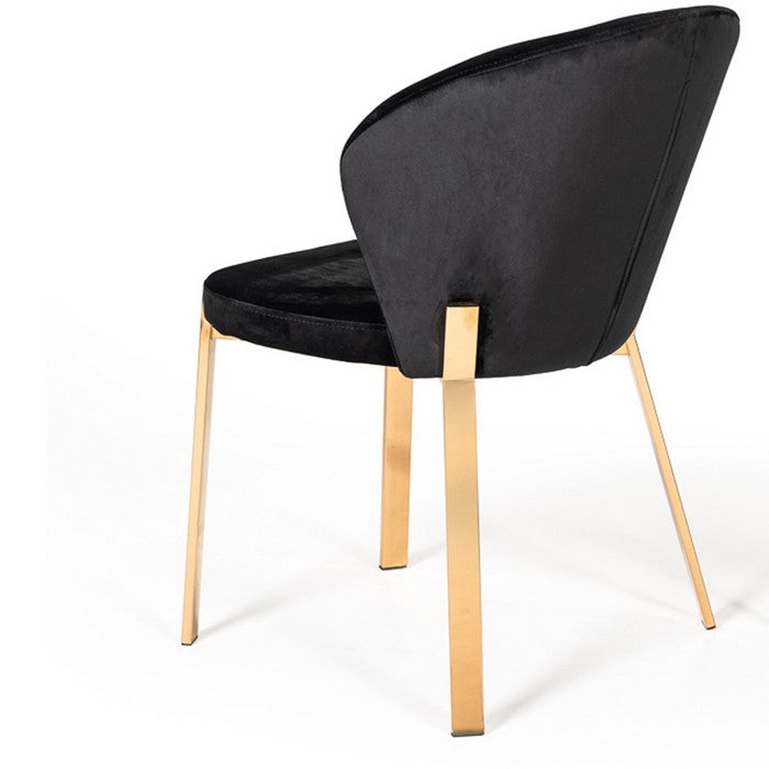Velvet Curved Back Dining Chair with Metal Legs, Set of 2, Black and Gold