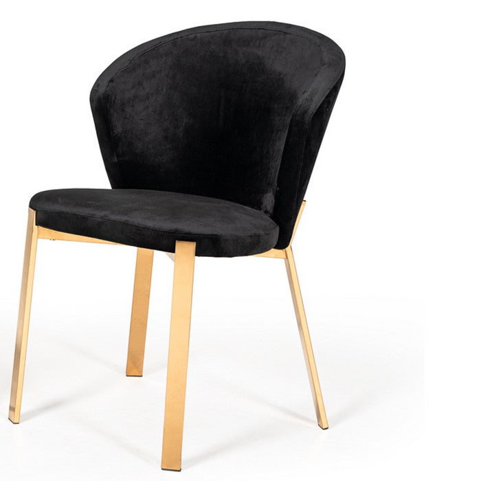 Velvet Curved Back Dining Chair with Metal Legs, Set of 2, Black and Gold