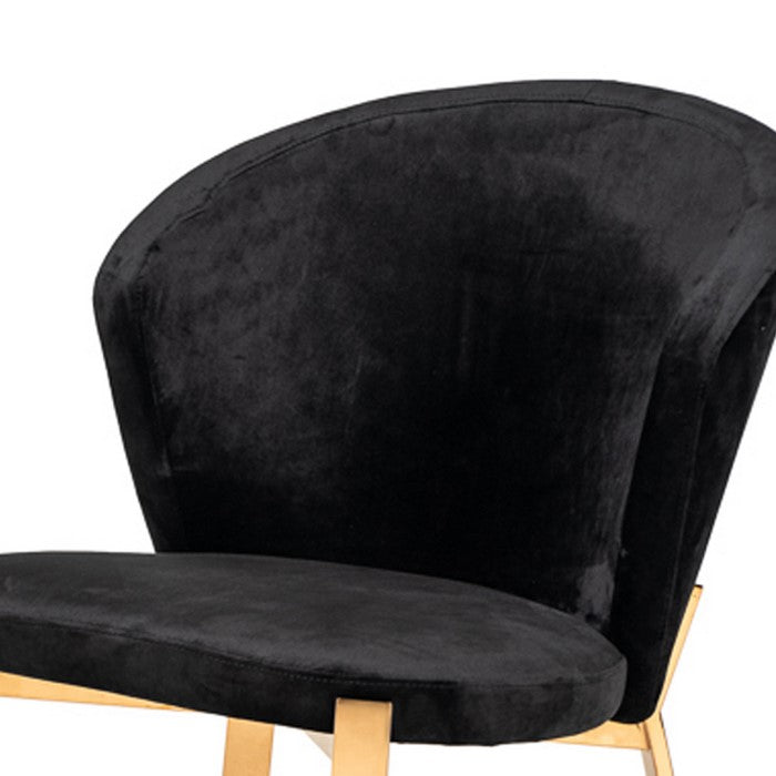 Velvet Curved Back Dining Chair with Metal Legs, Set of 2, Black and Gold