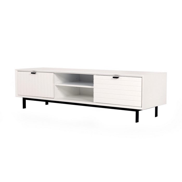 2 Storage Drawer Transitional Style TV Stand with Metal Legs, White