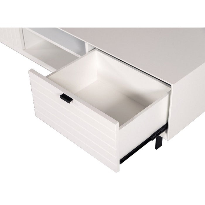 2 Storage Drawer Transitional Style TV Stand with Metal Legs, White