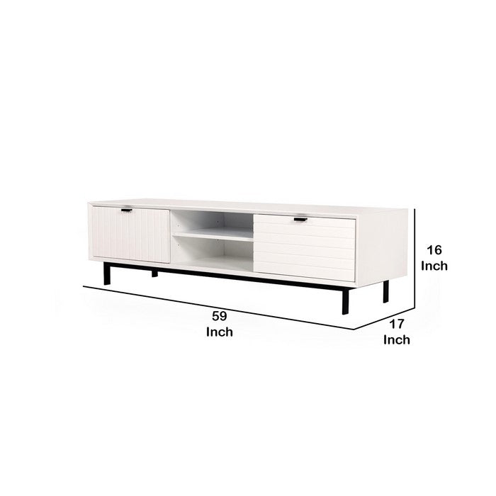 2 Storage Drawer Transitional Style TV Stand with Metal Legs, White