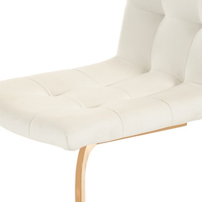 Button Tufted Dining Chair with Cantilever Base, Set of 2, White and Gold