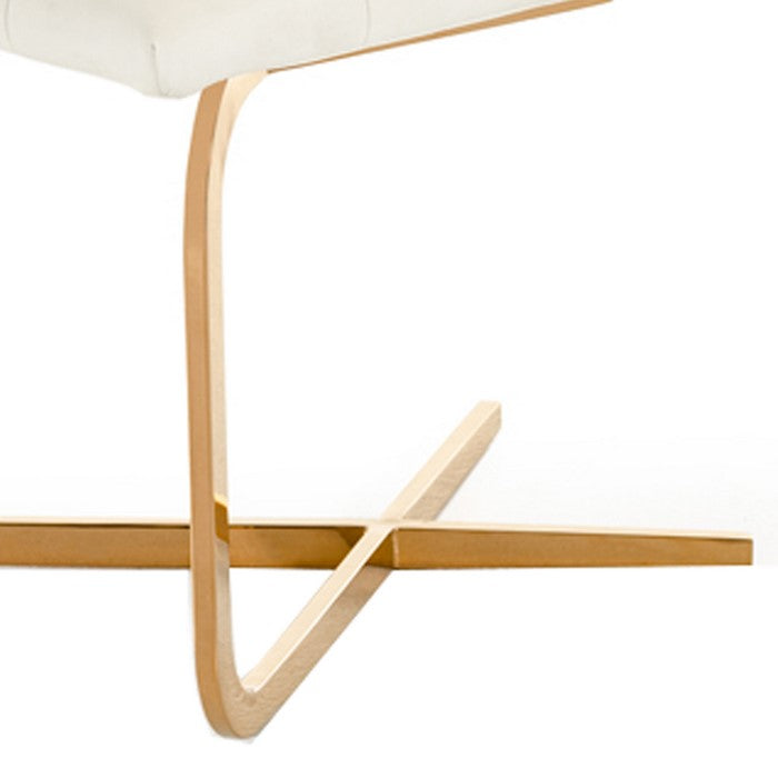 Button Tufted Dining Chair with Cantilever Base, Set of 2, White and Gold