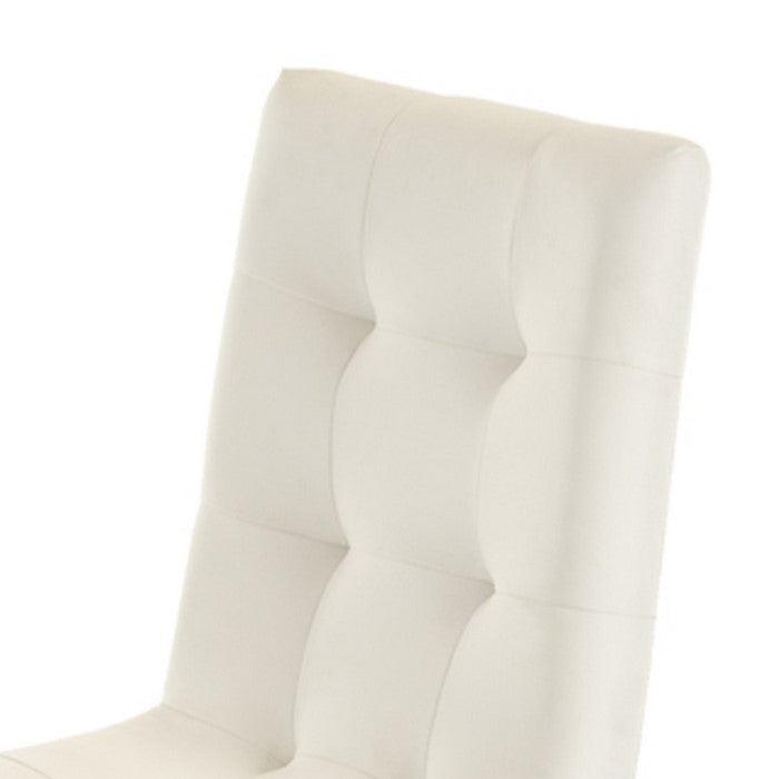 Button Tufted Dining Chair with Cantilever Base, Set of 2, White and Gold