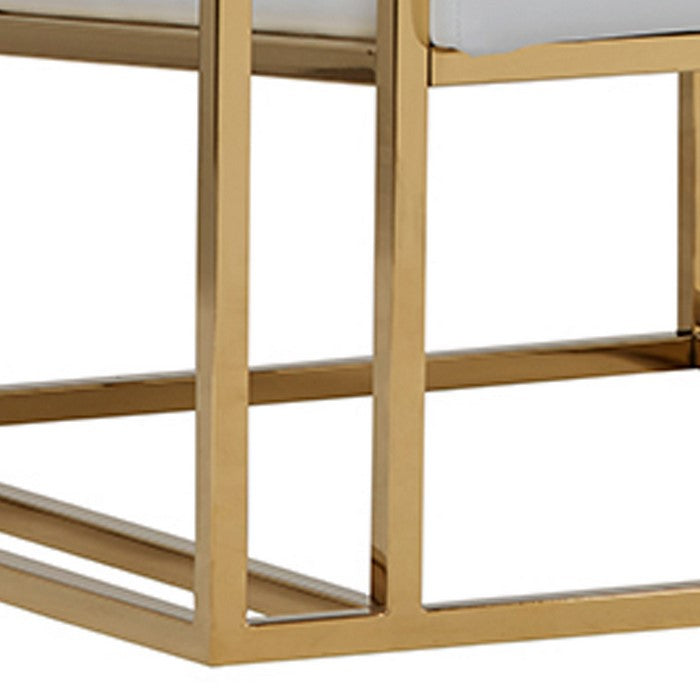 Padded Backrest Lounge Chair with Leatherette Strap Arms, White and Gold
