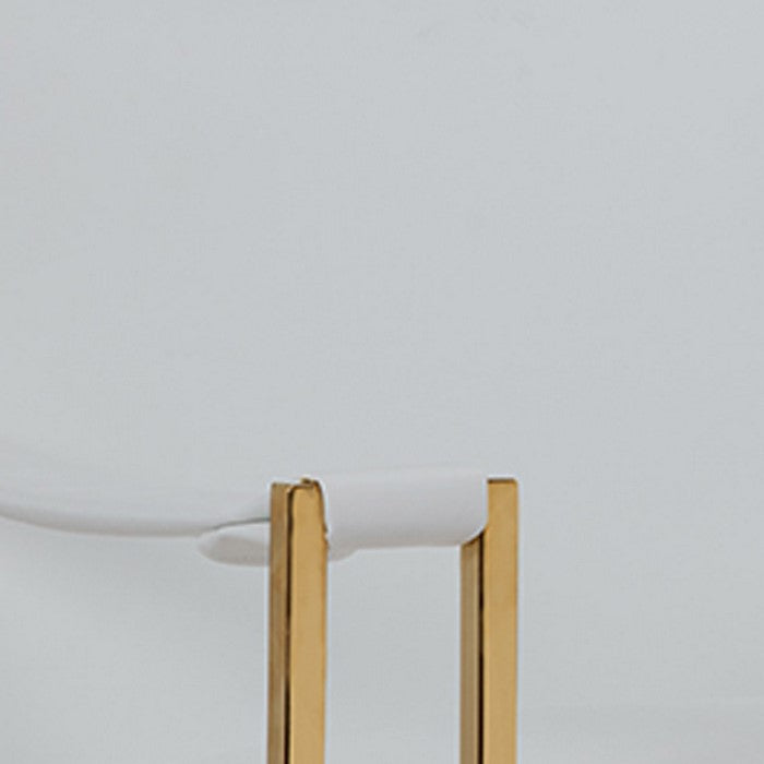 Padded Backrest Lounge Chair with Leatherette Strap Arms, White and Gold