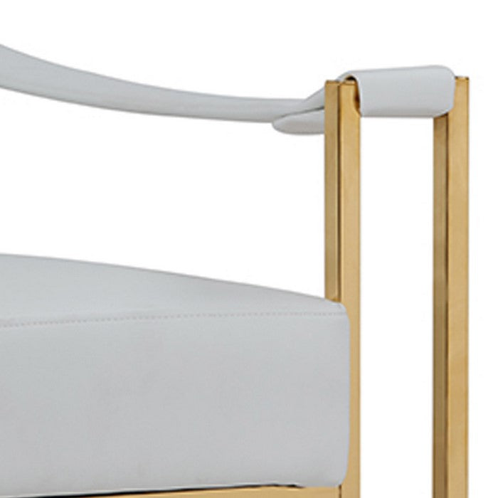 Padded Backrest Lounge Chair with Leatherette Strap Arms, White and Gold