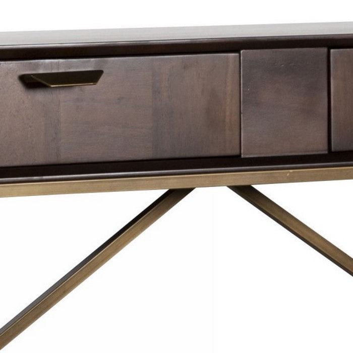 2 Storage Drawer Console Table with Antique Metal Pulls, Brown