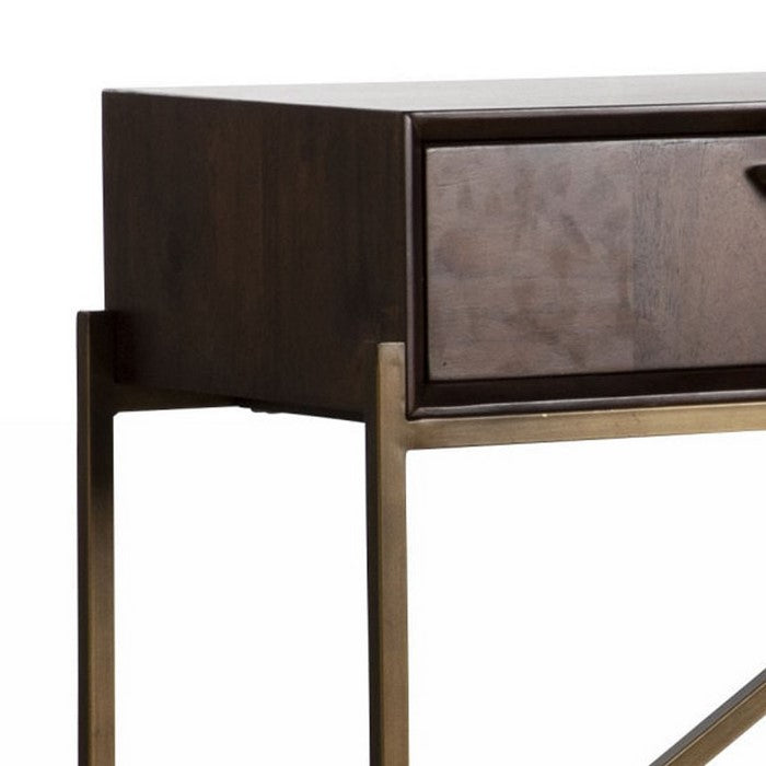 2 Storage Drawer Console Table with Antique Metal Pulls, Brown