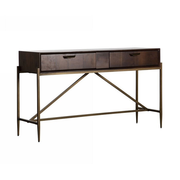 2 Storage Drawer Console Table with Antique Metal Pulls, Brown