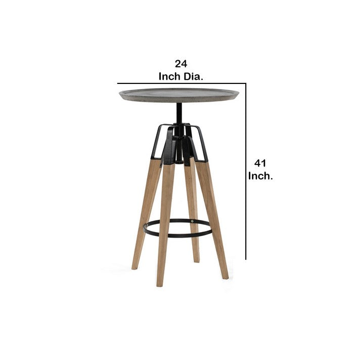 Round Wooden Bar Table with Adjustable Height and Angled Legs, Dark Gray